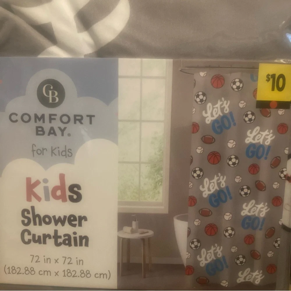 ⚡️Comfort Bay Kids Shower Curtain - Gray with Sports Theme